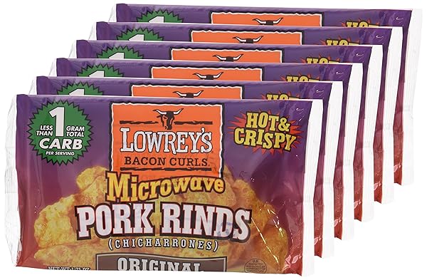 LOWREY’S BACON CURLS MICROWAVE PORK RINDS, 1.75 OZ/PACK (PACK OF 6)