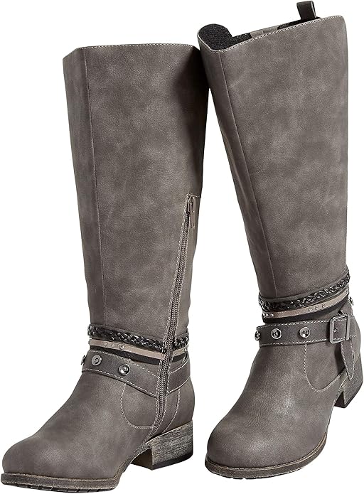 Amazon.com | maurices Women's Devyn Extra Wide Calf Western Braid Wrap Tall Boot 7 1/2 Gray | Boots