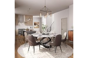 POVISON Round Dining Table for 6-8, White Modern Dining Table, Sintered Stone Dining Table with Artistic X-Shape Carbon Steel