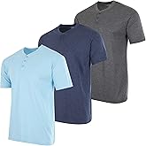 Real Essentials 3 Pack: Men's Cotton Short Sleeve Henley T-Shirt - Casual Work Activewear Tee (Available in Big & Tall)