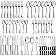 LIANYU 77-Piece Silverware Flatware Set for 12, Plus Steak Knives and Serving Utensils, Stainless Steel Flatware Cutlery Set, Eating Utensils Tableware with Scalloped Edge, Dishwasher Safe