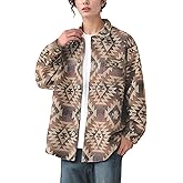 stmoitz Vintage Aztec Flannel Jacket Plaid Shirt Sherpa Fleece Shacket Button Down Casual Outerwear