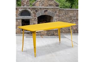 EMMA + OLIVER Commercial Grade 31.5" x 63" Rectangular Yellow Metal Indoor-Outdoor Table