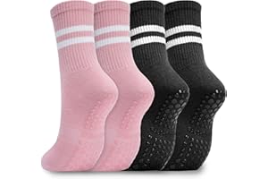 WANZHIHUI Pilates Socks with Grips for Women Cute Yoga Socks Non Slip Retro Striped Crew Sock Grippy Slippers with Grippers