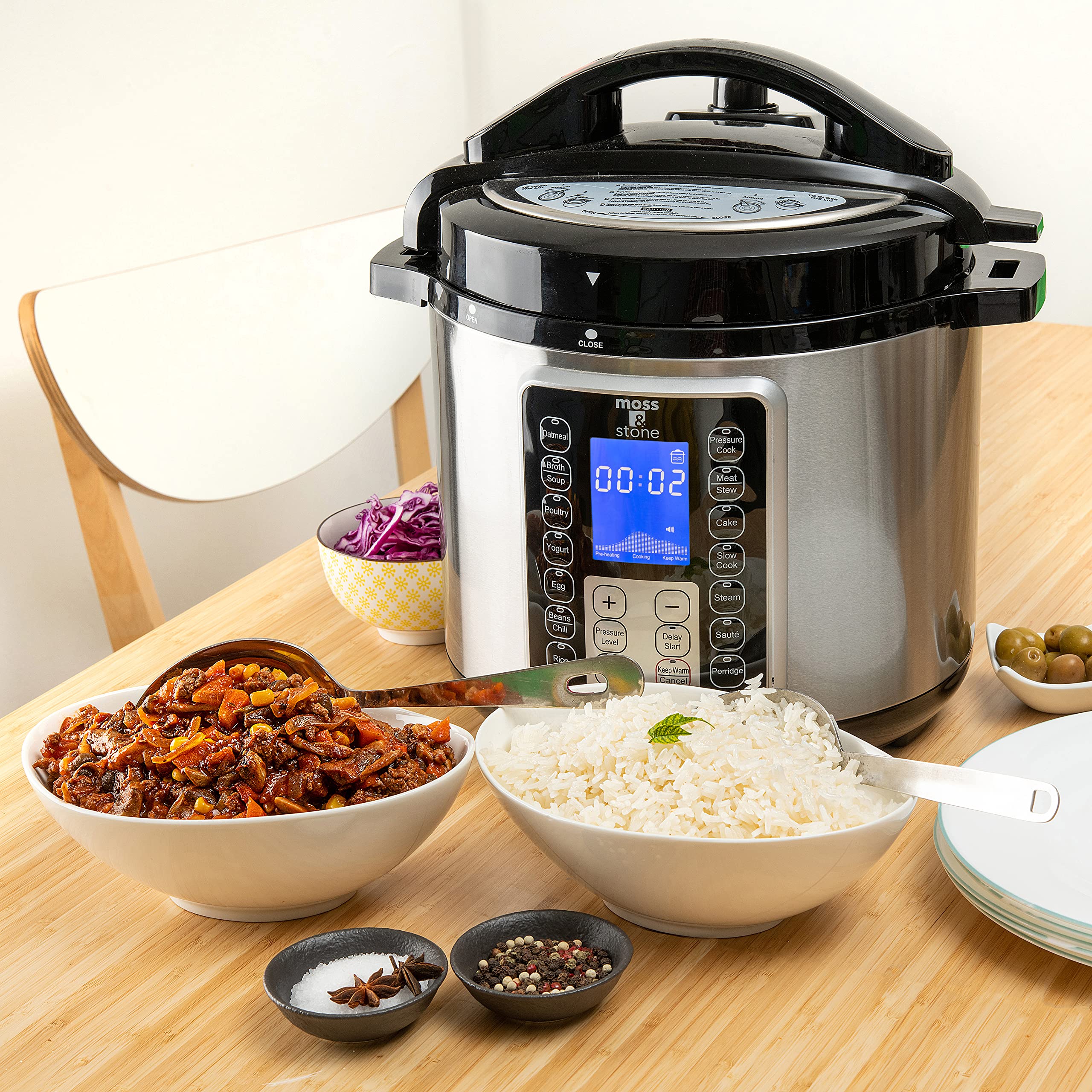 Moss & Stone Electric Pressure Cooker with Large LCD Display, Multi-Use 6 Quart Pot, 14-in-1 Cooker & Maker: Slow, Rice, Steam, Saute, Yogurt, Egg, Warmer