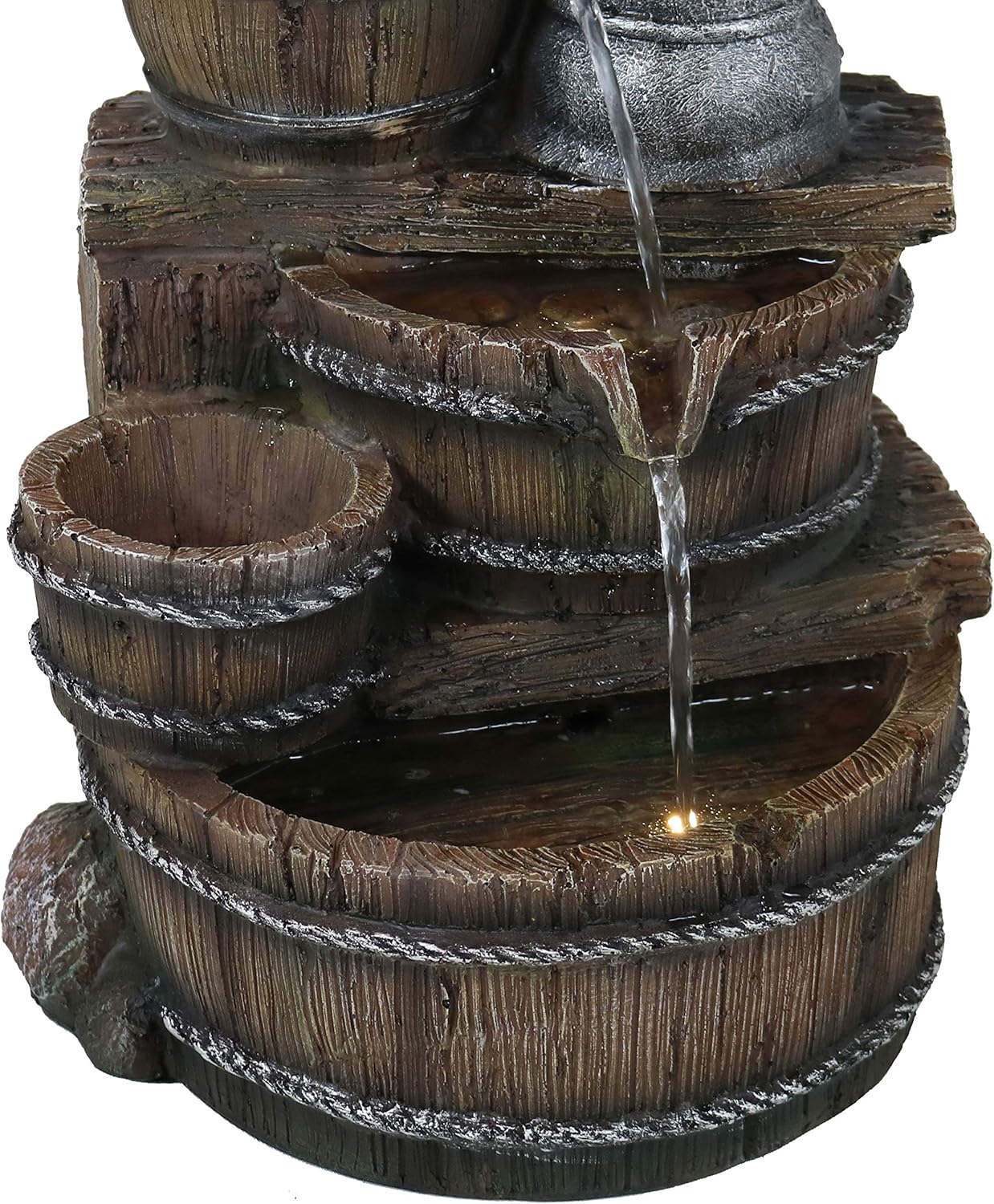 Sunnydaze Cozy Farmhouse Pump and Barrels Outdoor Fountain with LED Lights - Exterior Standing Water Feature - Corded Electric - Ideal for Deck, Yard, Balcony and Landscaping - 23-Inch: Sunnydaze Decor: Kitchen & Dining