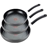 T-Fal Ultimate Hard Anodized Nonstick Fry Pan Set 3 Piece: 8, 10.25, &amp; 12 Inch, Oven Broiler Safe 400F, Kitchen Cookware Set, Pots and Pans Set Non Stick, Frying Pans, Skillets, Dishwasher Safe, Onyx