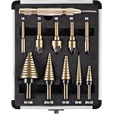 AIMLENTOOL 5Pcs Step Drill Bit &amp; 5Pcs Countersink Drill Bit Set | Titanium Coated, 50 Sizes for Metal with Aluminum Case, Multiple Hole Stepped Up Bits for DIY