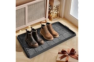 Mibao Boot-Tray Heavy Duty Rubber Shoe Mat with Lip Waterproof Shoe Tray for Entryway Indoor Outdoor Multi Use, Non-Slip Shoe Cleaning Shoe Storage with Artistic Prints, 16" x 27.5", Grey
