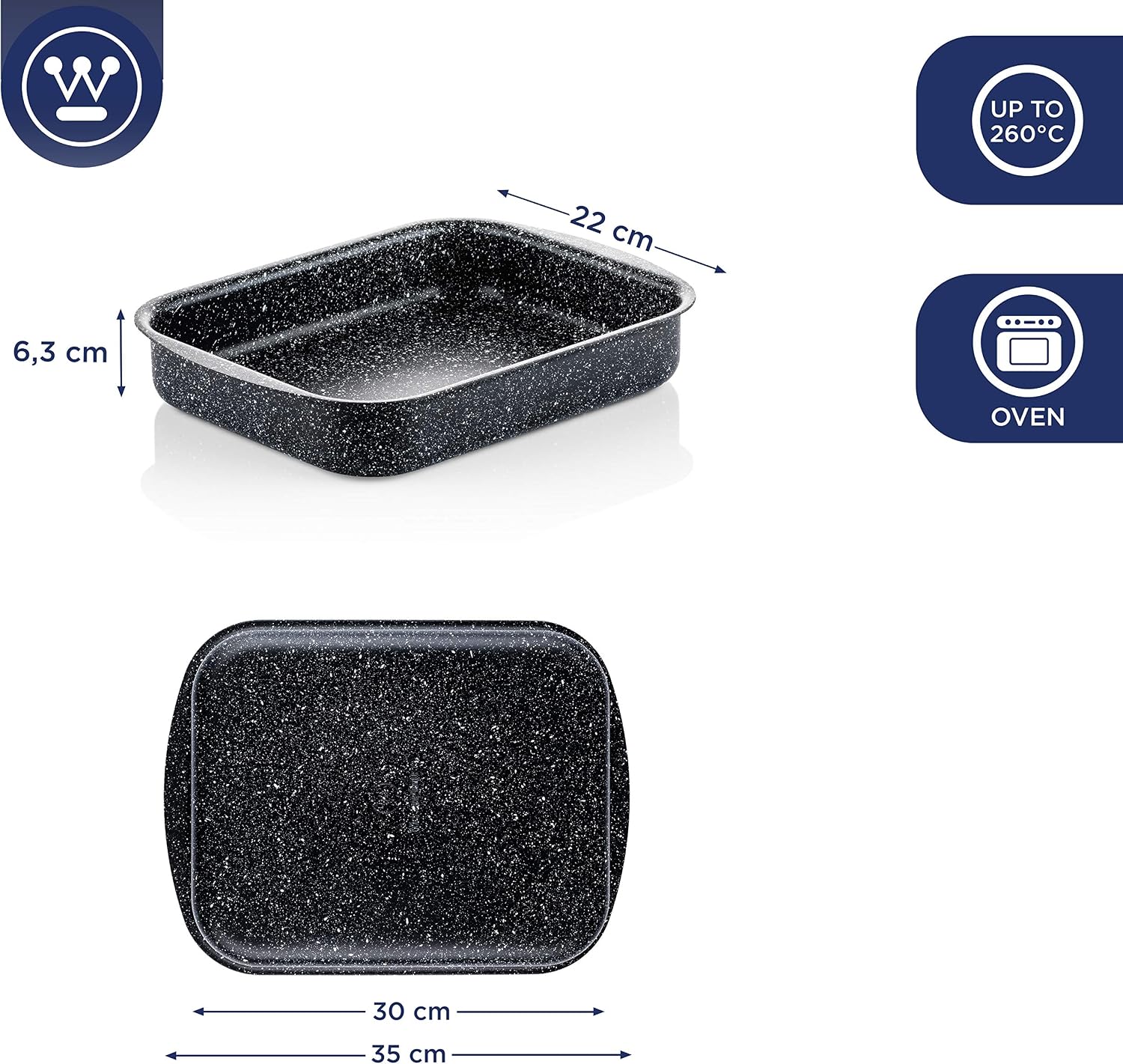 Westinghouse Roasting Tin, Casserole Dish 30 Centimeters with Black Marble Finish - Image 5