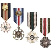 4PCS Military Medal Brooch Pins, Retro Vintage Crown Metal Fake Metal Geometric Brooch for Men Badge, Soldier Patriot US Officer Army Uniform Costume Ribbons Epaulets Coat Jacket