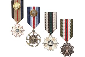 MARSRUT 4PCS Military Medal Brooch Pins, Retro Vintage Crown Metal Fake Metal Geometric Brooch for Men Badge, Soldier Patriot US Officer Army Uniform Costume Ribbons Epaulets Coat Jacket