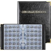 PAKESI 480 Pocket Coin Album 4 Rings Detachable Card Page Favorites 20-Page Large Capacity PU Leather Coin Collection Album C