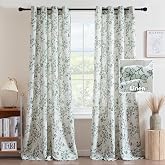 H.VERSAILTEX Linen Blend Curtains for Living Room Printed Floral Curtain Grommet Farmhouse Flower Patterned Drapes Window Treatment Panels Set of 2 Panels, 52" W x 84" L, Retro Floral - Sage