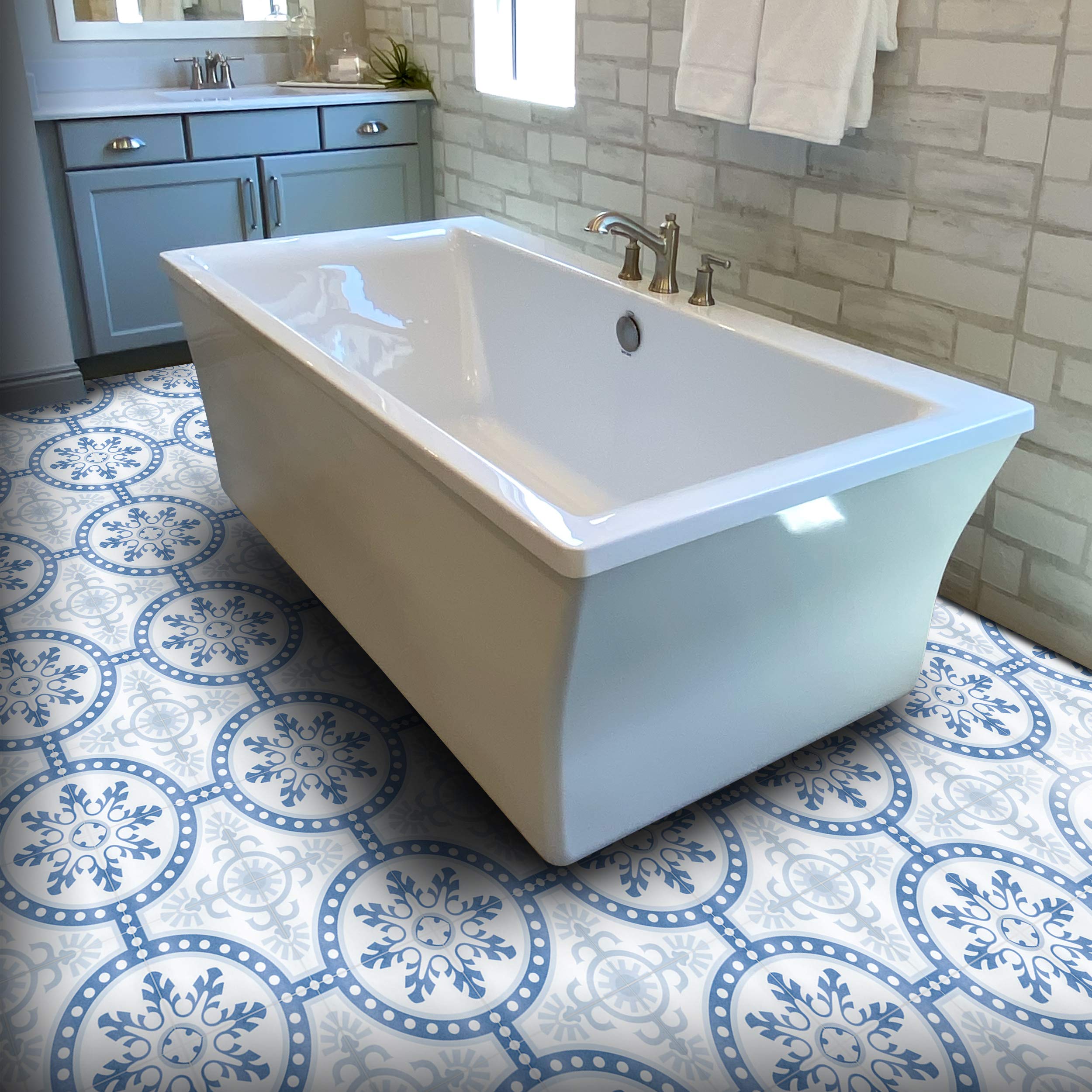 Moroccan Mosaic & Tile House PCT02-06 Girona Ceramic Floor/Wall Tiles, Pack of 12, Blue and White