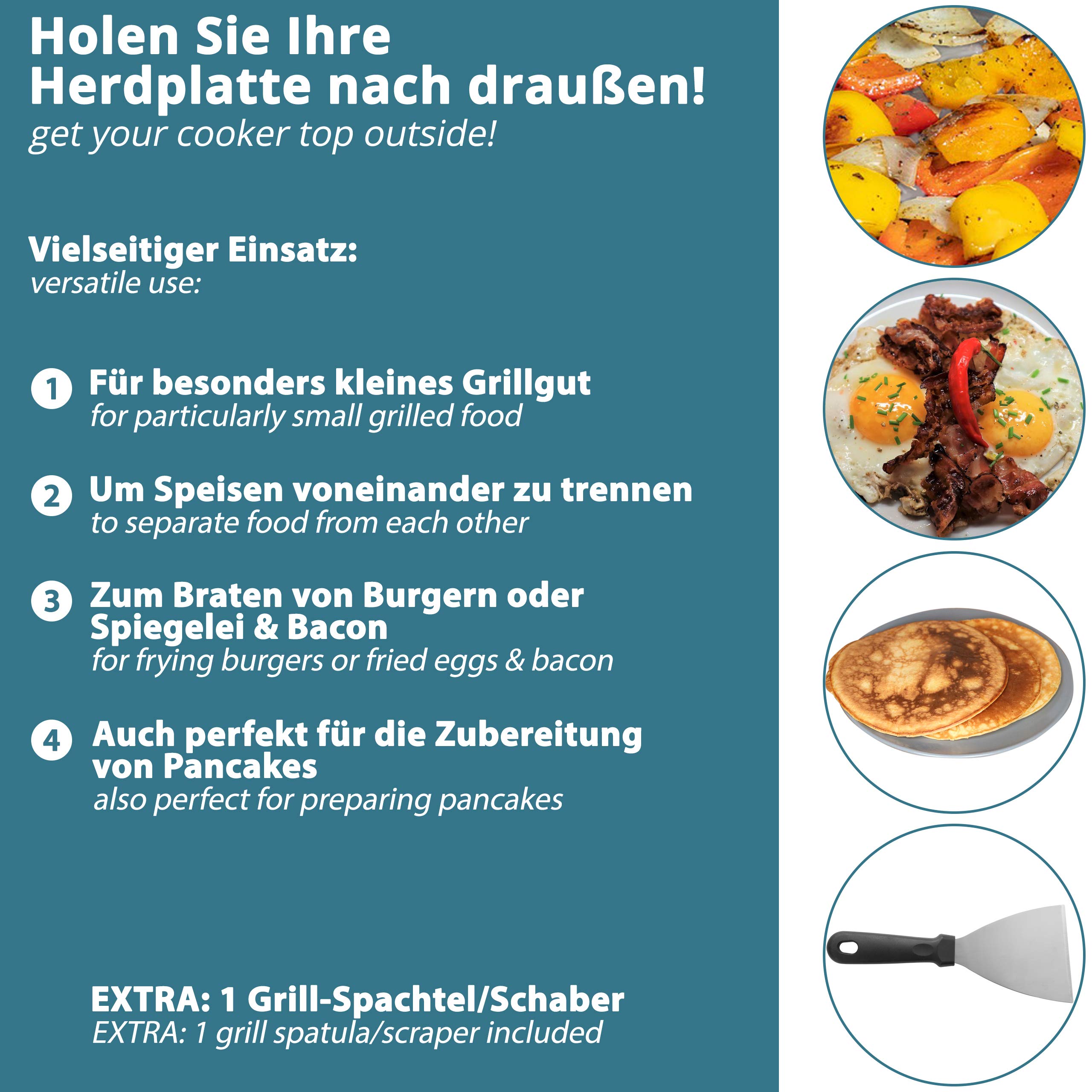 Smartpeas Edelstahl Grillplatte - Plancha Universalgröße 20 X 30 Cm Für Viele Kohle - Und Gasgrills Plus Grillspachtel 5