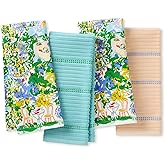 Kate Spade New York Spring Garden Kitchen Towels 4-Pack Set, Absorbent 100% Cotton, Blue/Green/Beige, 17"X28"