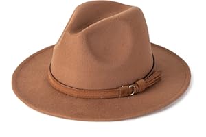 Vim Tree Unisex Wide Brim Felt Fedora Hats Men Women Panama Trilby Hat with Band Khaki L (Head Circumference 22.8"-23.6")