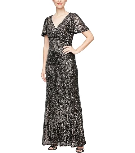 Xscape Glitter Fit & Flare Dress Silver/Gold Size 0 at Amazon Women's Clothing store