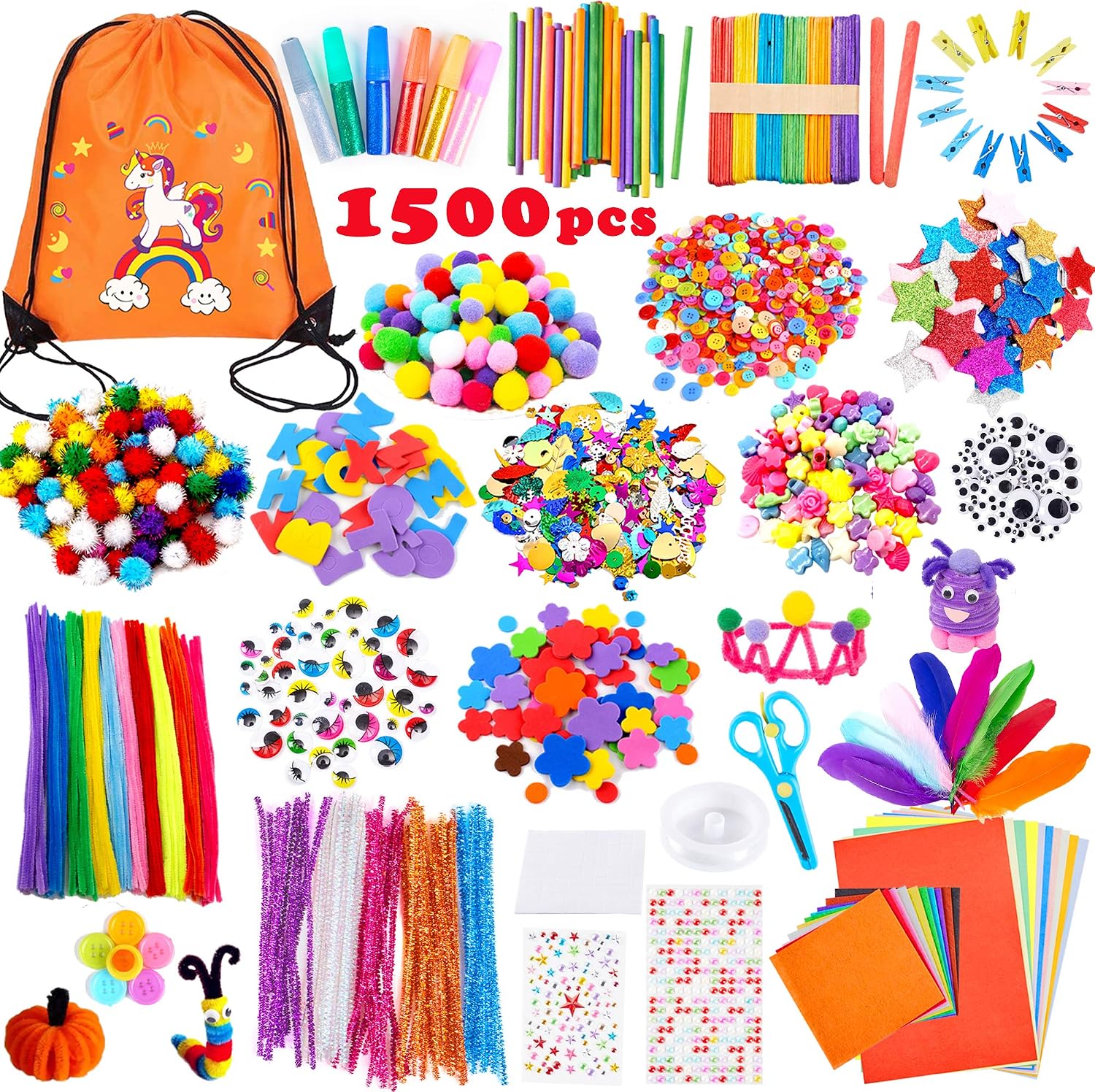 Yetech Arts and Crafts Supplies for Kids-1500+pcs Craft Kits for Kids with Unicorn Storage Bag Craft Art Supply