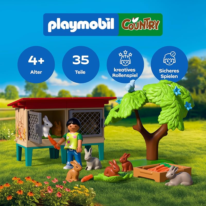 | Country | Ländlicher Kaninchenstall | Kaninchen‑Set mit Ställen, Baum, Futter & vielen Tieren | Für Kinder ab 4 Jahren | 72170