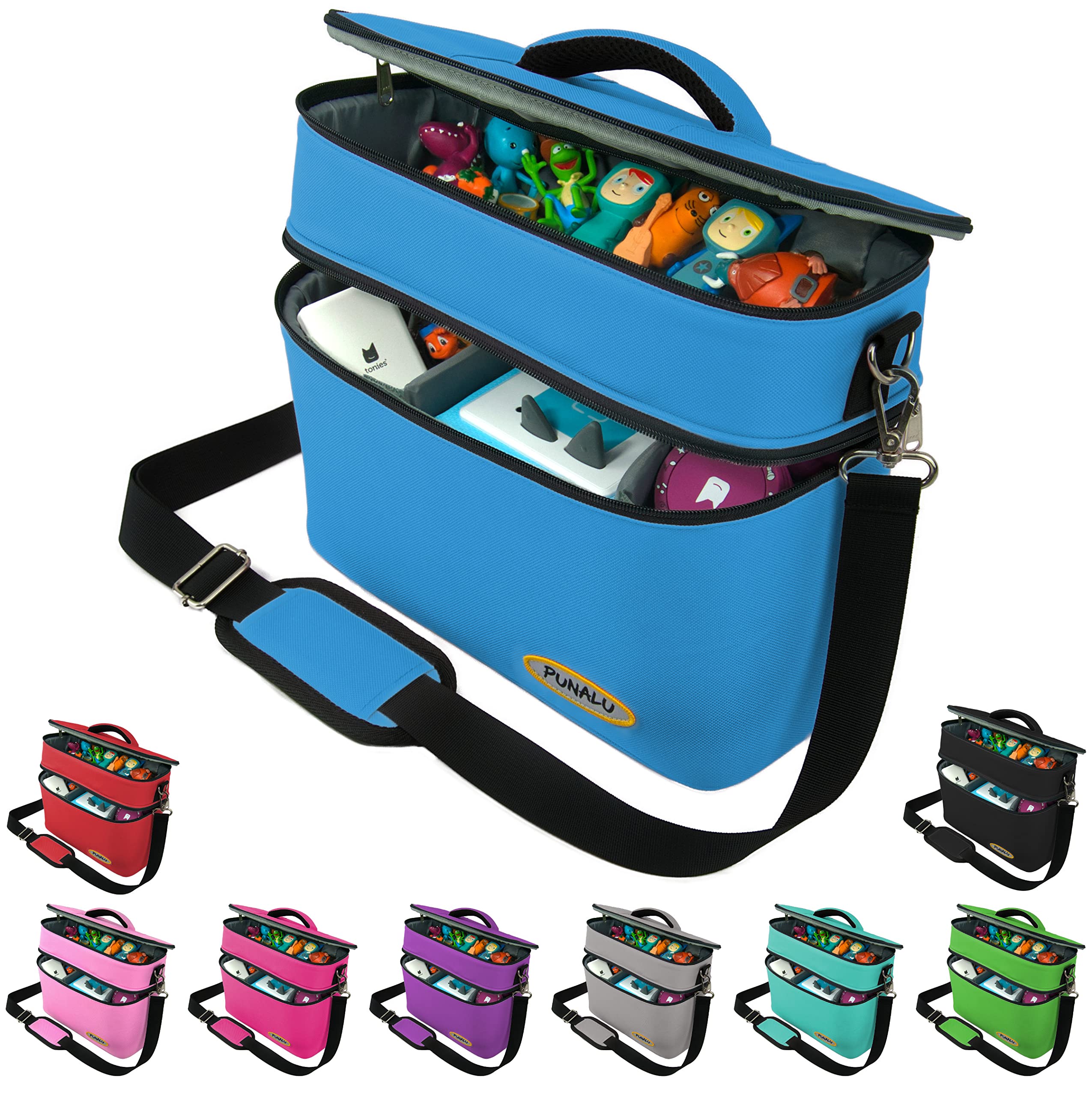 PUNALU Large bag for Toniebox, Tigerbox and accessories, space for approx. 55 Tonies hearing figures, bag for Toniebox starter set (light blue)