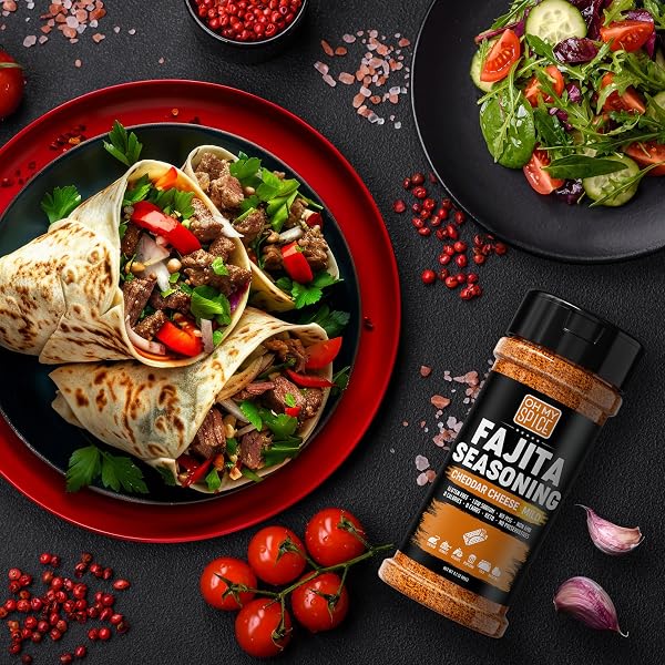 FAJITA SEASONING MIX CHEDDAR CHEESE POWDER – GLUTEN FREE & LOW SODIUM MILD MEXICAN SEASONINGS BLEND FOR MEAT, VEGETABLES, STEAK & CHICKEN FAJITA. NACHO CHEESE POWDER FAJITAS SEASONING SPICE. 4.2OZ