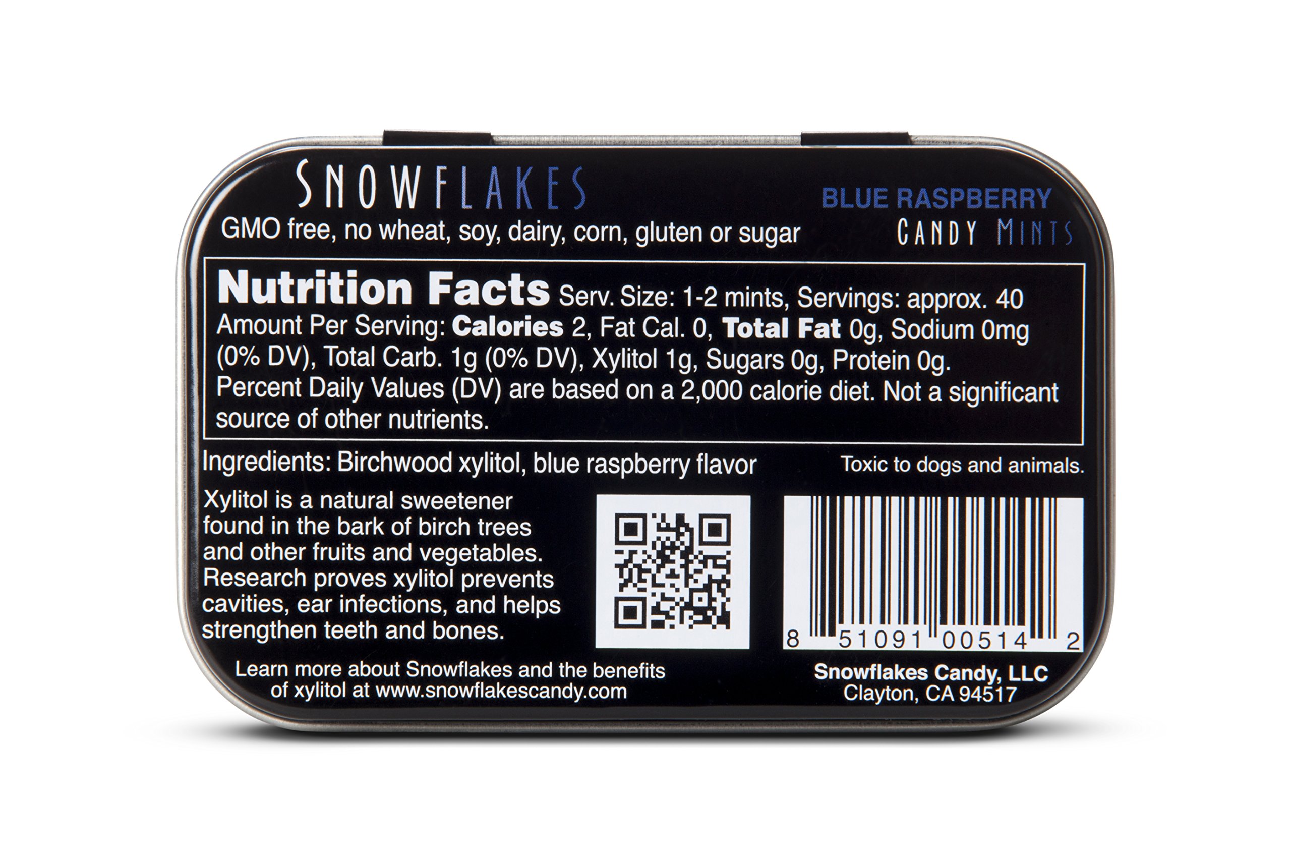 Snowflakes Xylitol Candy (Blue Raspberry) PACK OF 8 Made With Only 2