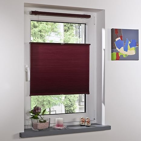 Liedeco® Thermo-Plissee freihängend mit Klemmträger / 60 x 130 cm bordeaux (Breite x Höhe) / lichtdurchlässig blickdicht und 