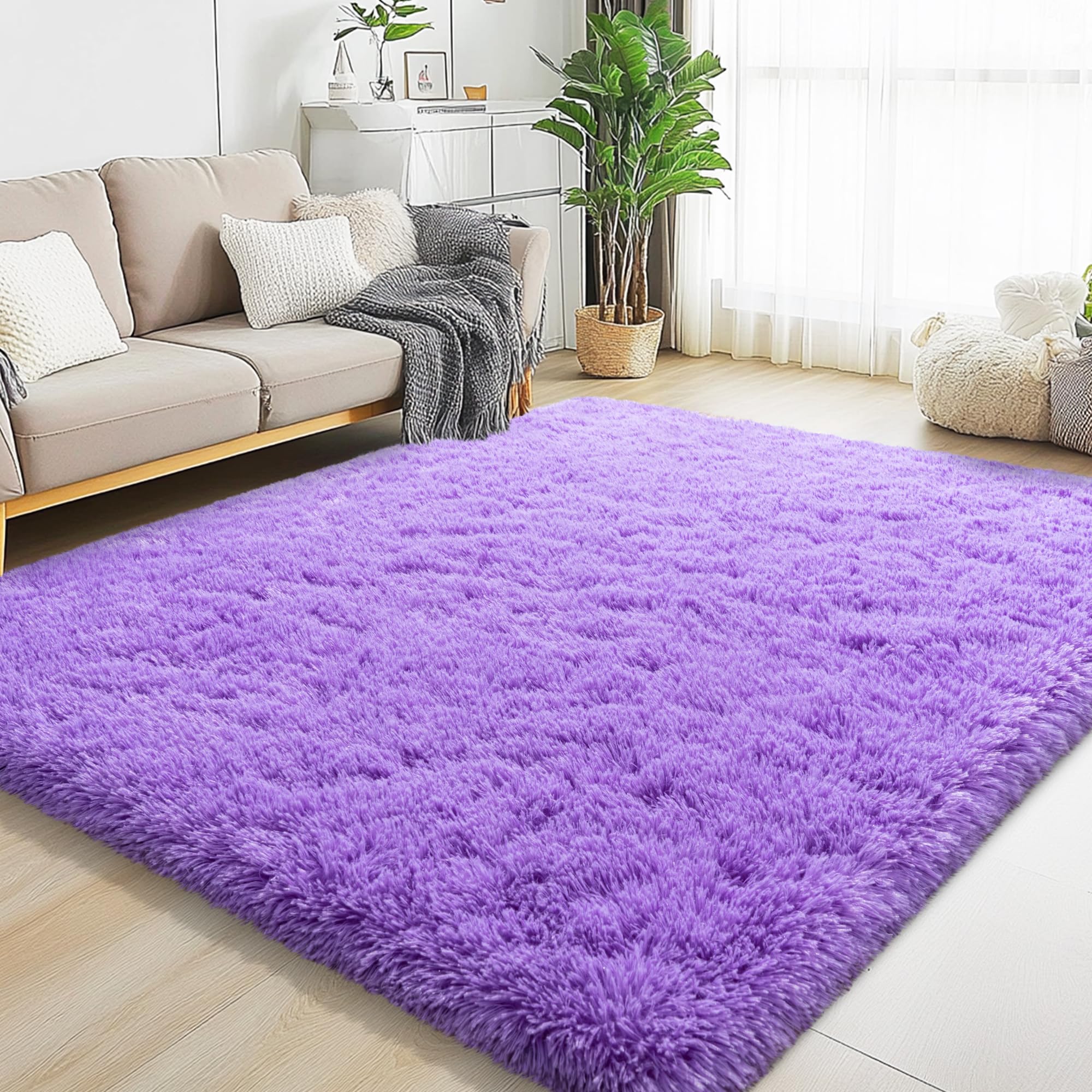 Photo 1 of AAFKK 5x7 Area Rugs for Living Room, Purple Fluffy Shaggy Rug Soft Carpets, Rugs for Bedroom Nursery Kids Room Dorm Home Decor Aesthetic
