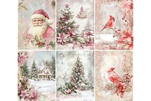 Christmas in Pink Rice Paper, 8 x 10.5 inch (6pc) - Mulberry Paper for Decoupage Scrapbooking Cards Crafts by Craft Kreatively
