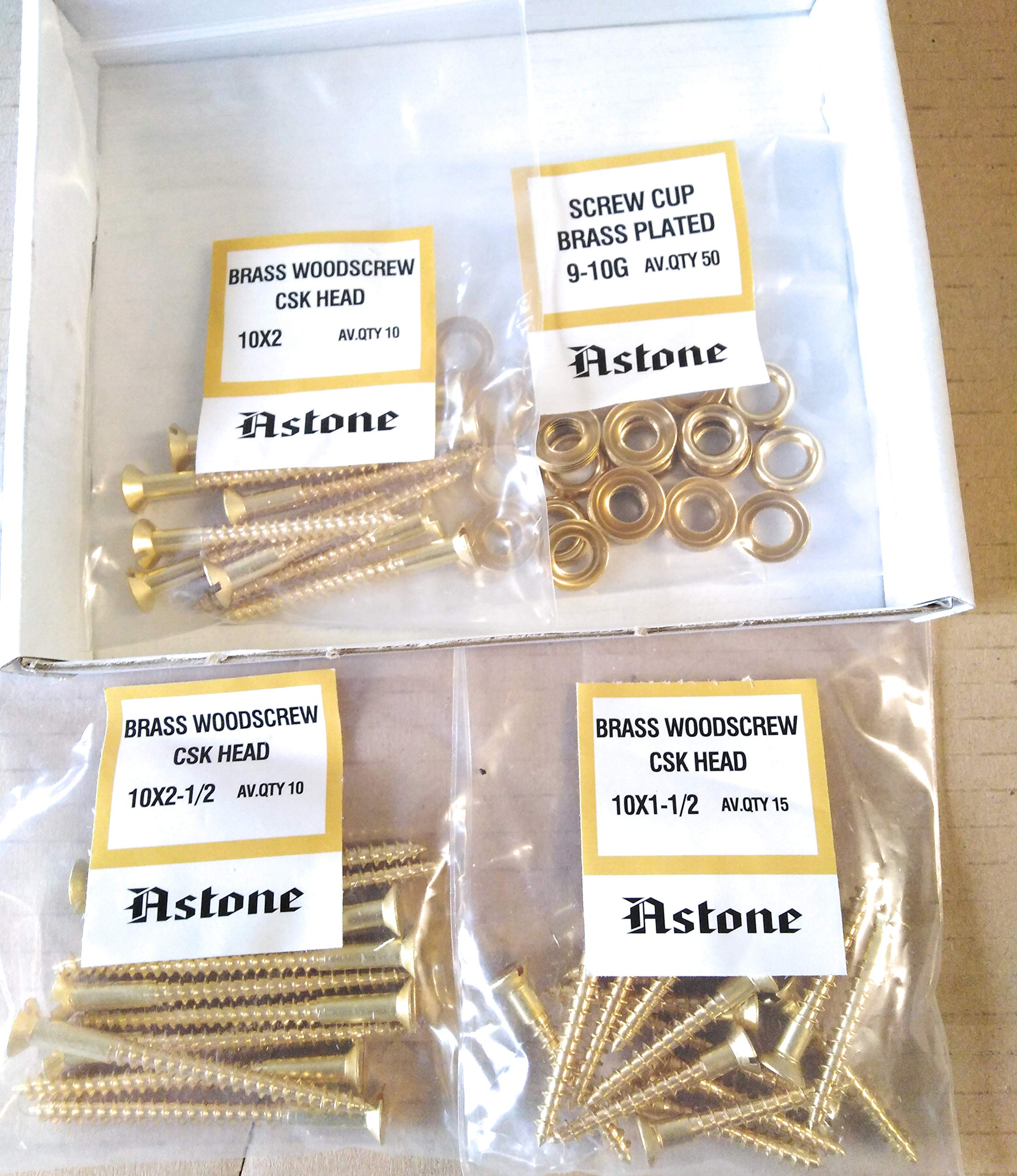 Astone Brass Screws assortments (35 10g Screws 1½'', 2'', 2½'')