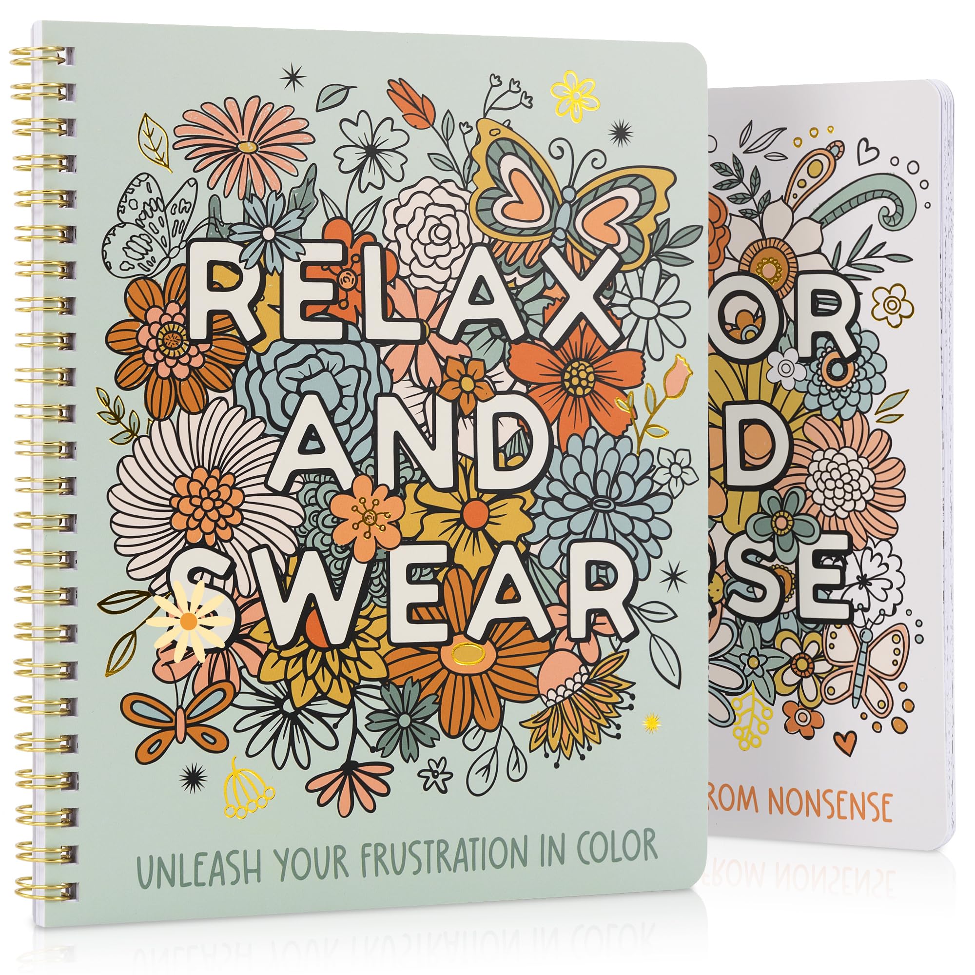 Photo 1 of Beautiful Coloring Book Set of 2 for Adult Relaxation - Funny Coloring Books with Floral Designs for a lot of Laughs - The Perfect Stress-Relieving Gift for Women