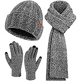 Womens Winter Warm Knit Beanie Hat Touchscreen Gloves Long Neck Scarf Set with Fleece Lined Skull Caps Gifts for Women