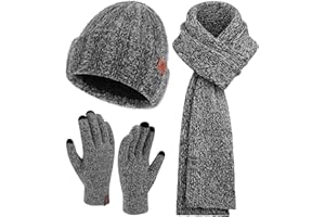 FZ FANTASTIC ZONE Womens Winter Warm Knit Beanie Hat Touchscreen Gloves Long Neck Scarf Set with Fleece Lined Skull Caps Gifts for Women