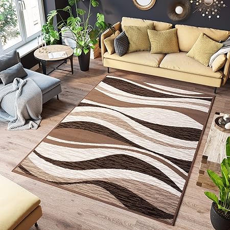 Tapiso Laila Modern Area Rug Short Pile Abstract Waves Brown Beige Durable Carpet Size 80 X 150 Cm 2ft7 X 4ft11 Amazon Co Uk Kitchen Home