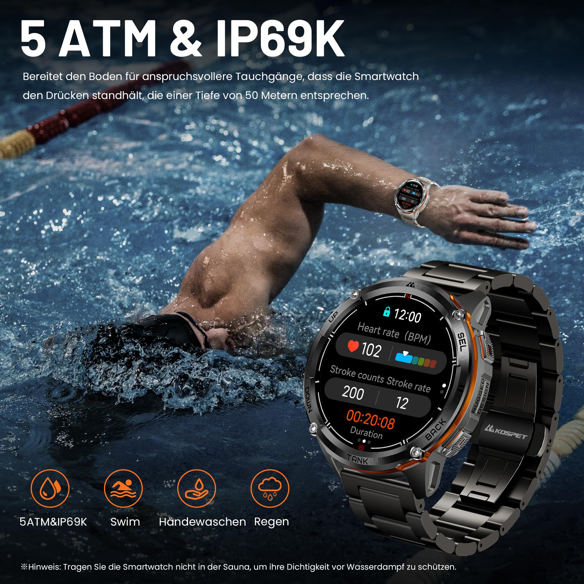 KOSPET Tank T3 Ultra 2 GPS Smartwatch Herren, 2 Bänder, für Android/iPhone 8