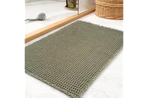tchdio Waffle Bath Mat Rug, Super Absorbent Non Slip Bath Mats for Bathroom Mat Ultra Soft Bathmat Machine Washable Bathroom Rugs with Tassels, Bath Rugs for Bathroom Floor Beside Tub, 17" x 24"