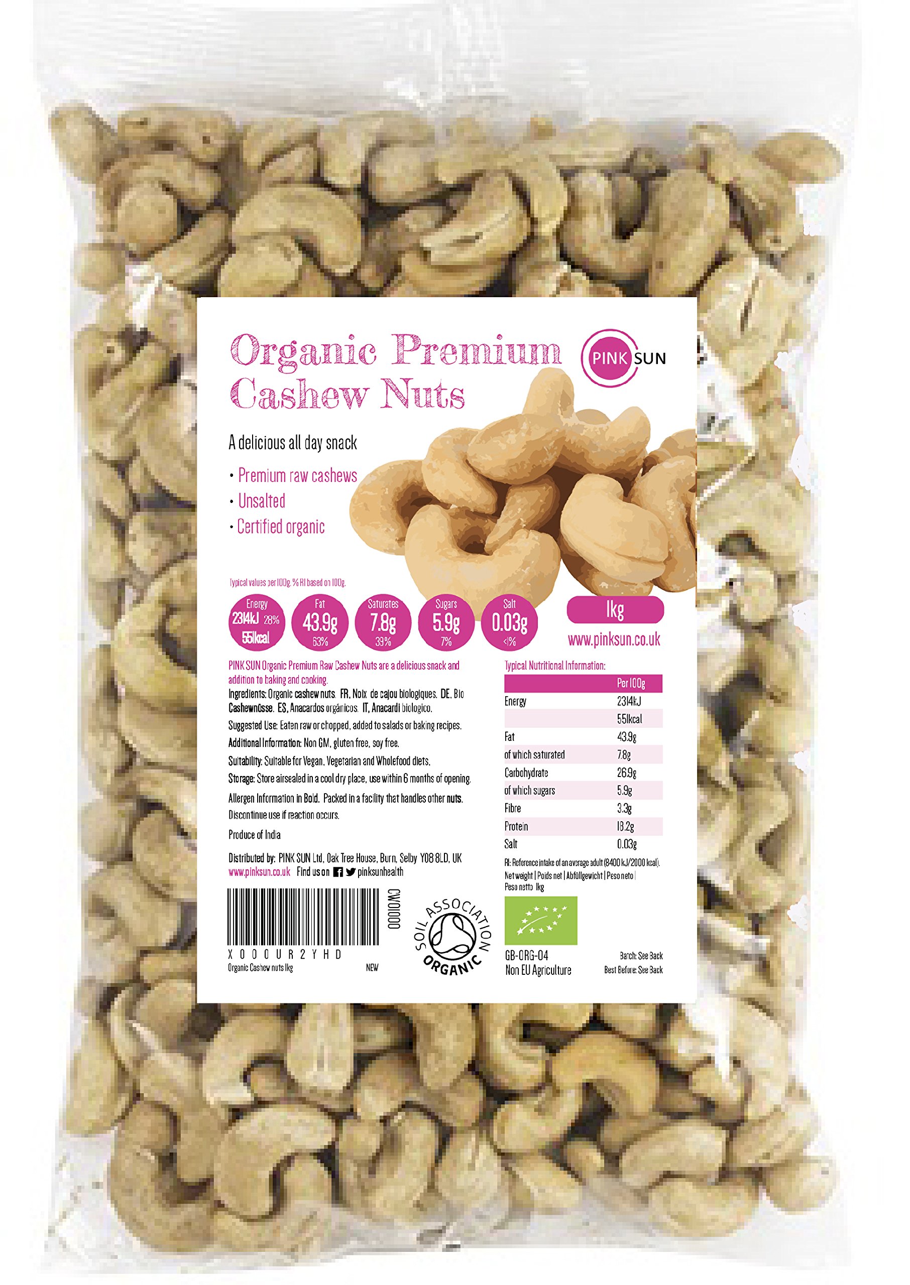 Pink Sun Organic Cashew Nuts 1kg Or 2kg 3kg 5kg Raw Natural Cashews 1000g Unsalted Whole Foods Kernels Unpasteurised Unroasted Gluten Free Vegetarian Vegan Bio Bulk Buy Buy Online In Germany At