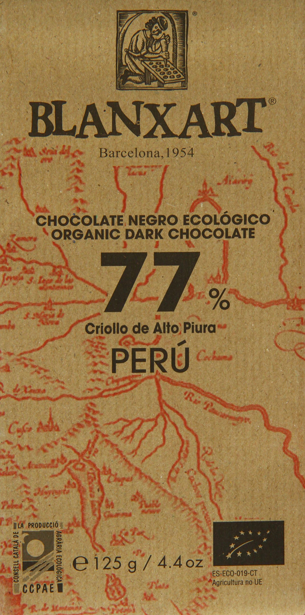 Blanxart Organic Peru 77 Percent Dark Chocolate Bar 125 g (Pack of 8)