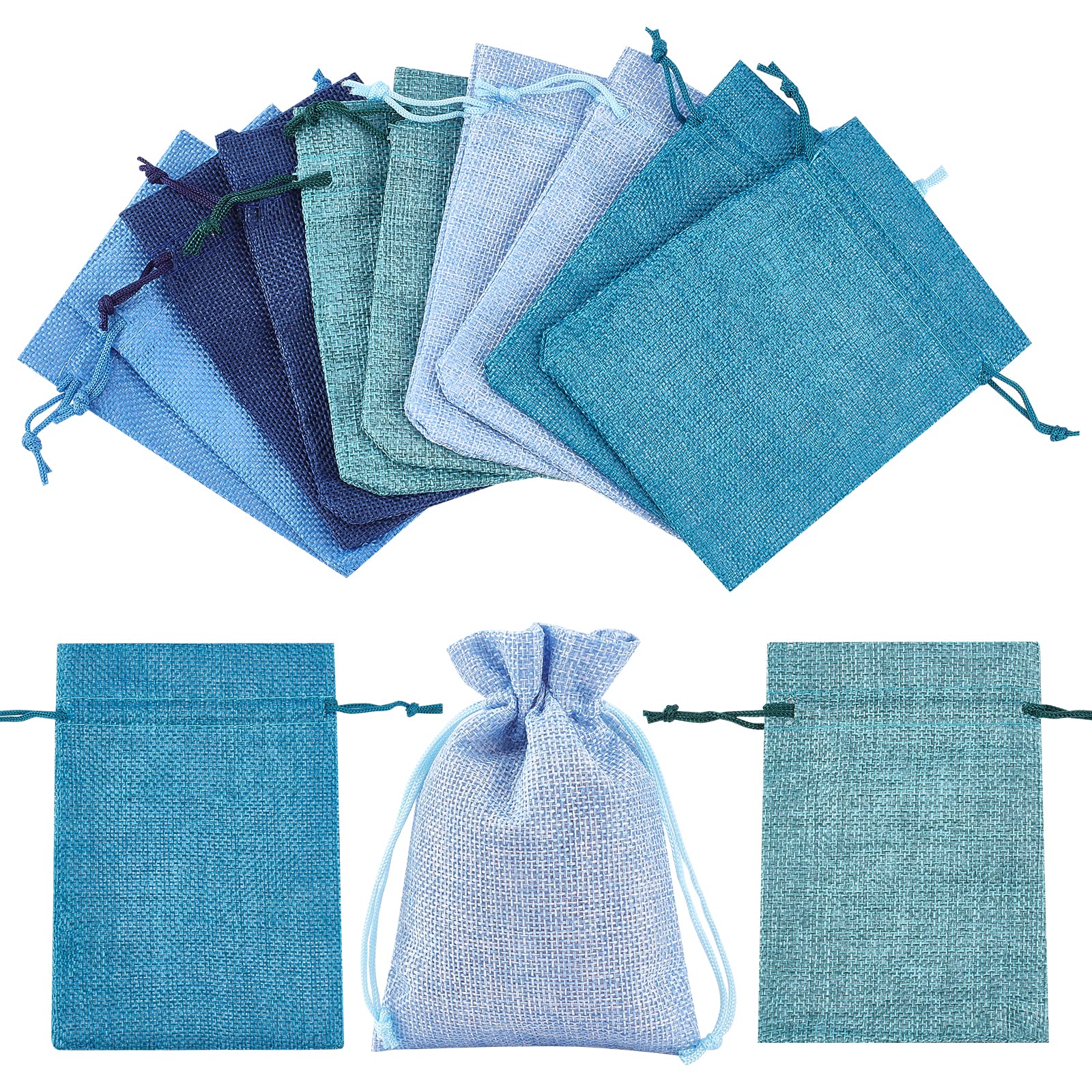 NBEADS Small Drawstring Bag, 25 Pcs 5 Colors Blue Cloth Gift Bags for Party and Wedding Favor, 14x10cm