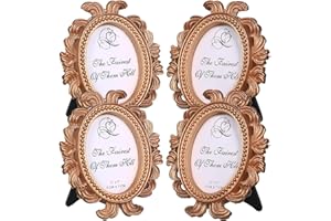 NUOBESTY 4 Pcs Mini Picture Frames Vintage Gold Photo Frames with Stand Decorative Display for Home Or Office 3.54X3.14 In