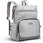 VONAL Neoprene Diaper Bag Backpack with Changing Pad, 33L Large Capacity Neoprene Backpack Baby Diaper Bag with Insulated Pockets, Travel Diaper Backpack Baby with 12 Pockets for Mom & Dad, Gray
