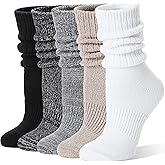 Womens Slouchy Boot Socks Winter Warm Cozy Slouch Scrunch Fuzzy Fluffy Crew Socks 5 Pairs