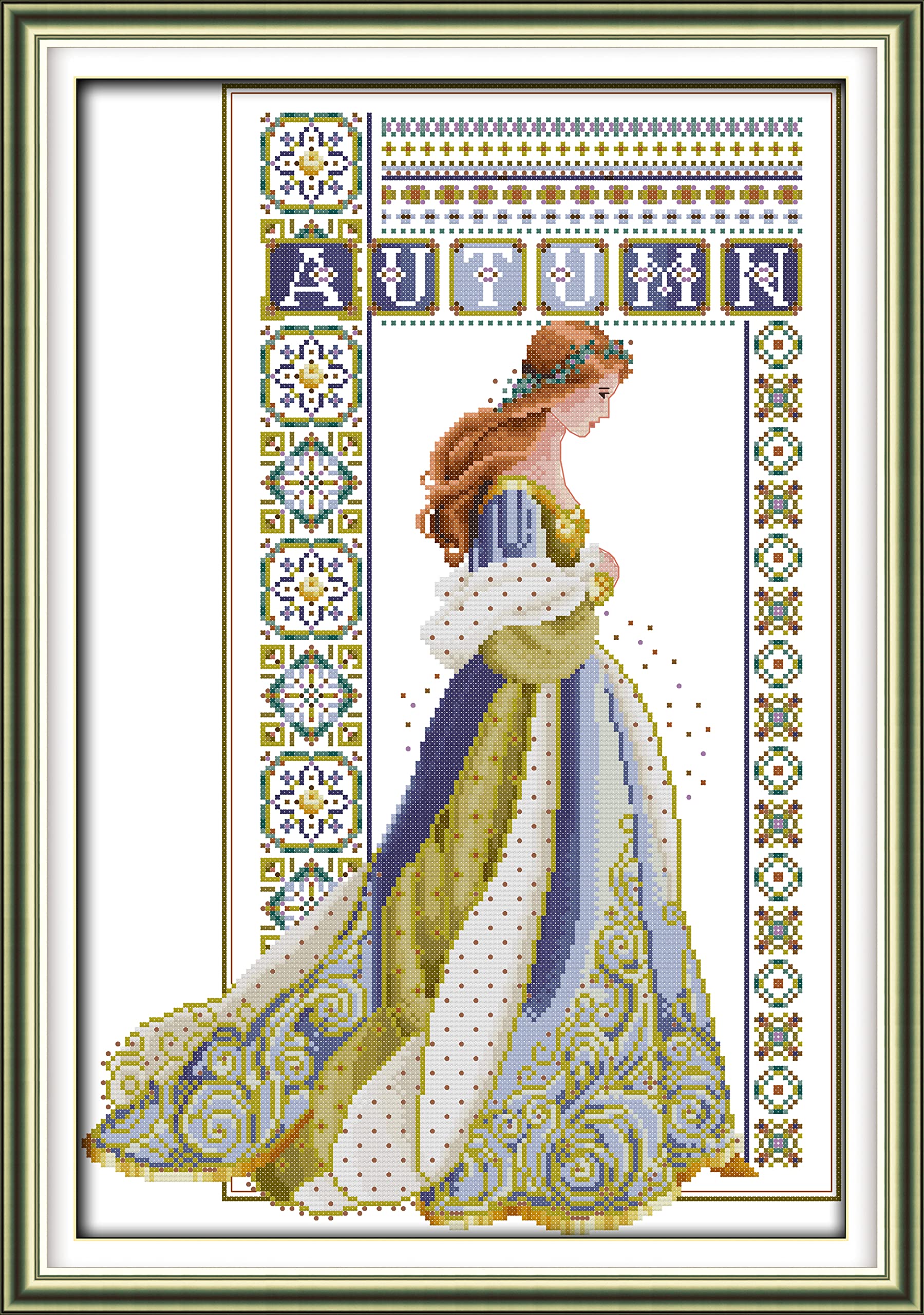CaptainCrafts Cross Stitch Kits Counted Unprinted Fabric Cross Stitch Embroidery Kit DIY Art Needlecrafts (Unpreprint 14CT, Autumn Angel)