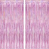 Pink Foil Fringe Curtain Backdrop 2Pcs 1x2.5m Laser Sparkle