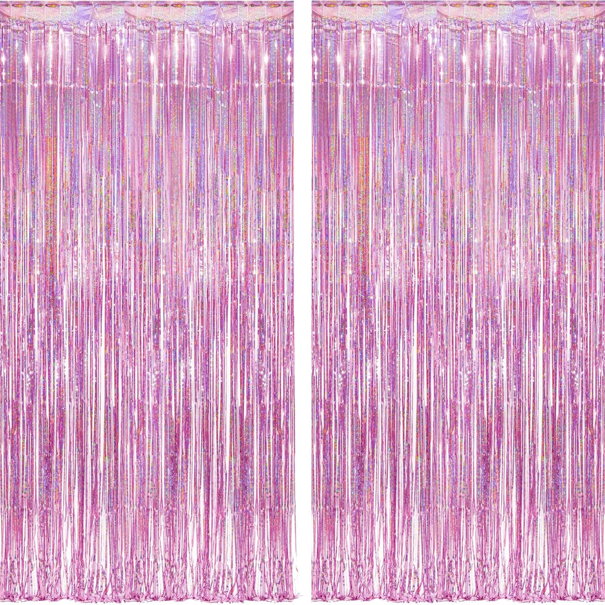 BRAVESHINE Pink Foil Fringe Curtain Backdrop - Tinsel Metallic Curtain Photo Backdrop for Girls Princess Birthday Hen Wedding Disco Engagement Easter Christmas Unicorn Party Decorations - 2Pcs 1x2.5m