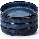 Herogo Stoneware Pasta Bowls Set of 4, Large Wide Shallow 37oz Plates and Serving Bowls Sets for Salad Soup Cereal, Microwave & Dishwasher Safe, Starry Blue
