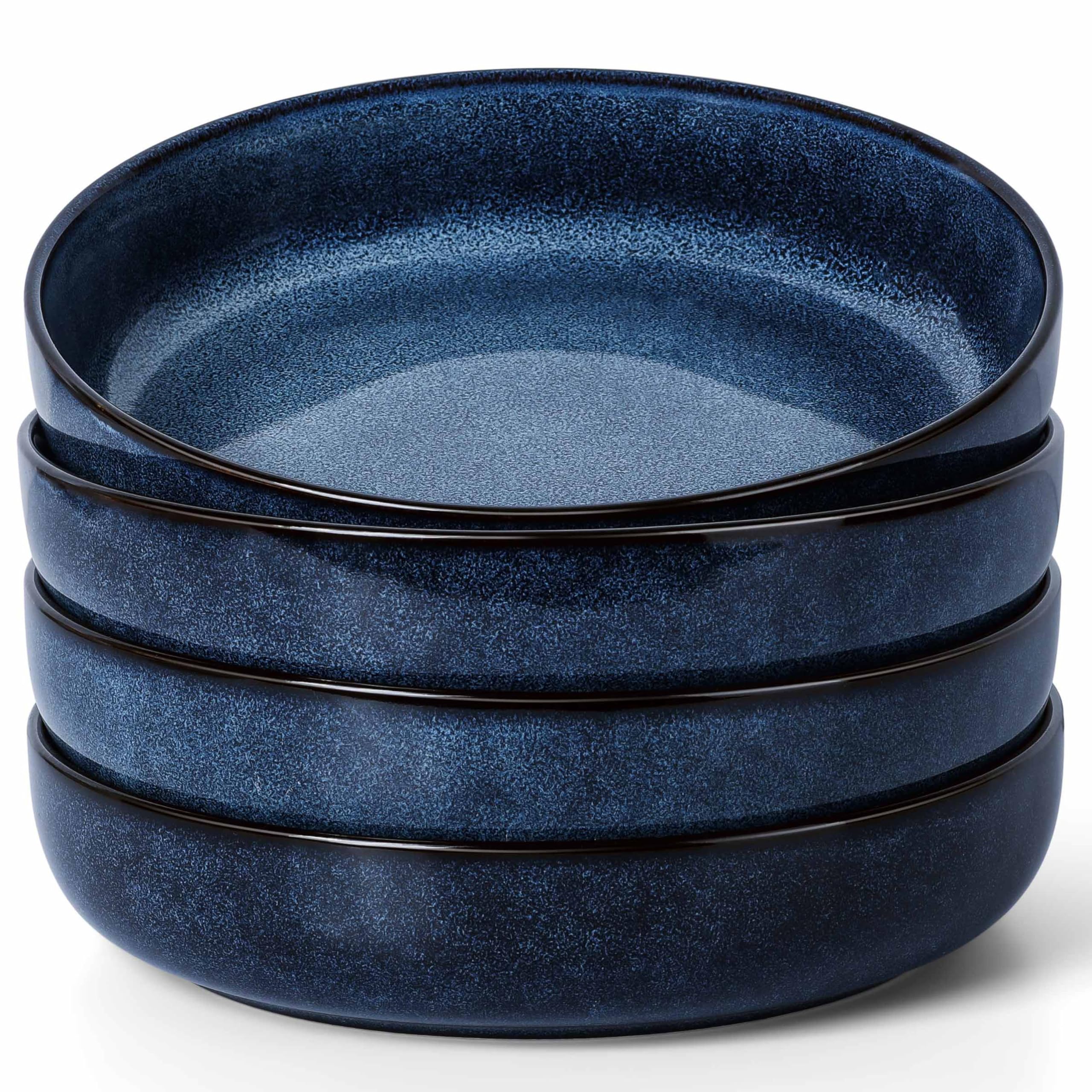 Photo 1 of Herogo Stoneware Pasta Bowls Set of 4, Large Wide Shallow 37oz Plates and Serving Bowls Sets for Salad Soup Cereal, Microwave & Dishwasher Safe, Starry Blue