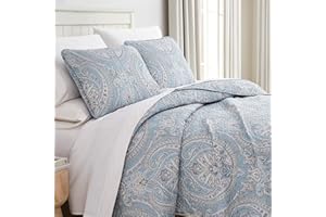 Southshore Fine Living, Inc. Oversized Bedding Quilt Set Lightweight, Summer Farmhouse Coverlet Bedspread 2-Piece with One Matching sham (68 in Wide x 98 in Long), Aqua, Twin/Twin XL